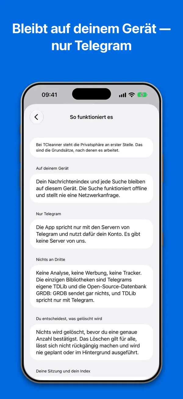 So funktioniert es: die Datenschutzgrundsätze, wie die App sie in den Einstellungen zeigt