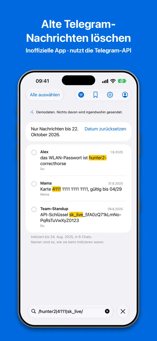 Zeitraum: nur Nachrichten bis zu einem gewählten Datum, bereit zum Löschen