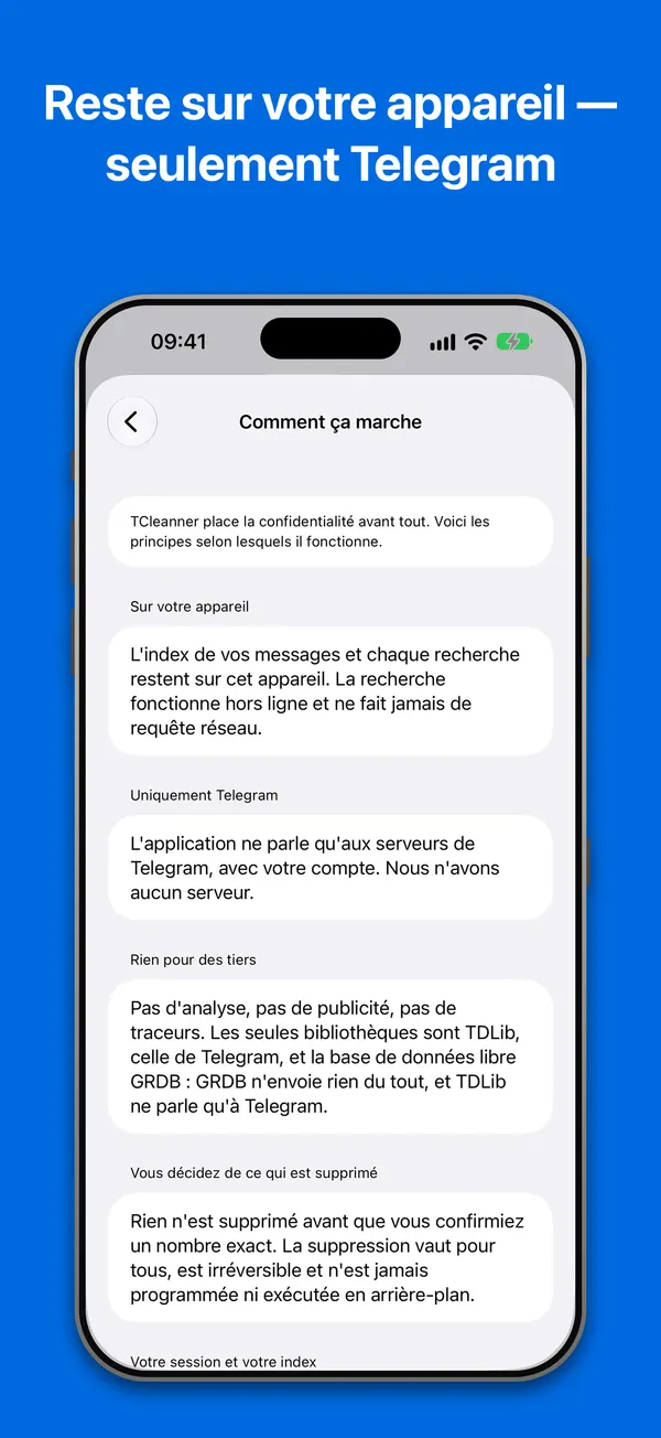 Comment ça marche : les principes de confidentialité, tels que l'app les affiche dans les Réglages