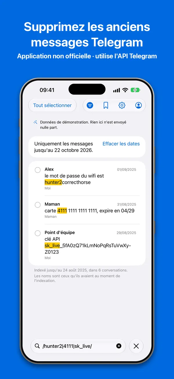 Période : uniquement les messages jusqu'à une date choisie, prêts à être supprimés