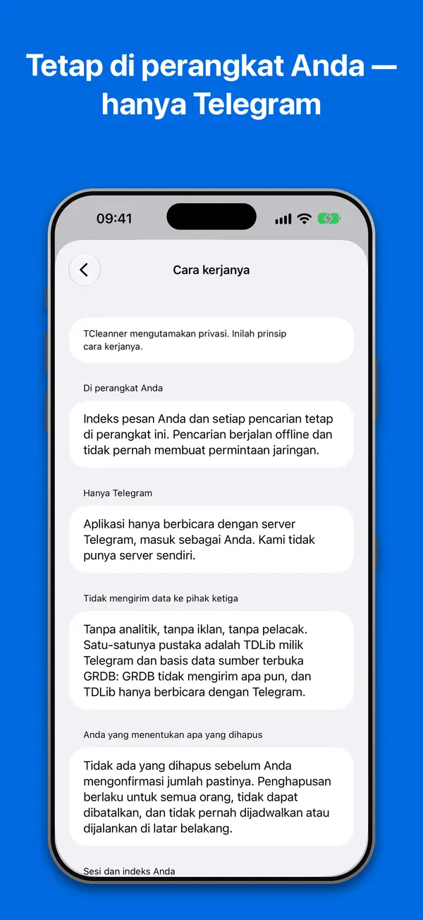 Cara kerjanya: prinsip privasi, seperti yang ditampilkan aplikasi di Pengaturan