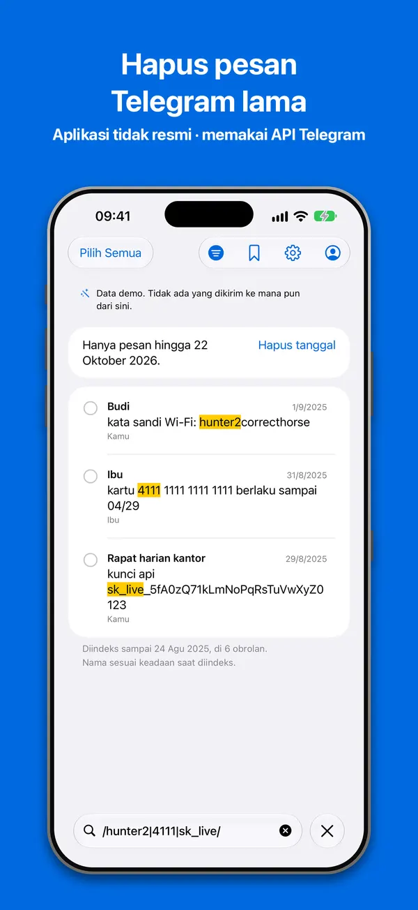 Rentang tanggal: hanya pesan sampai tanggal yang dipilih, siap dihapus