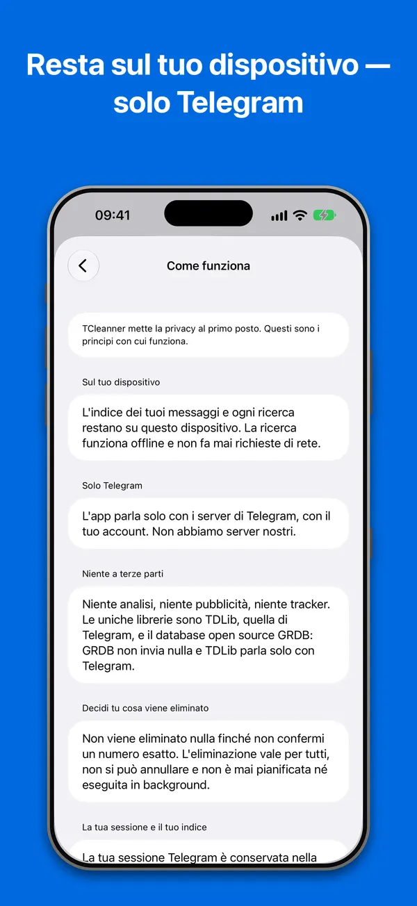 Come funziona: i principi di privacy, come l'app li mostra nelle Impostazioni