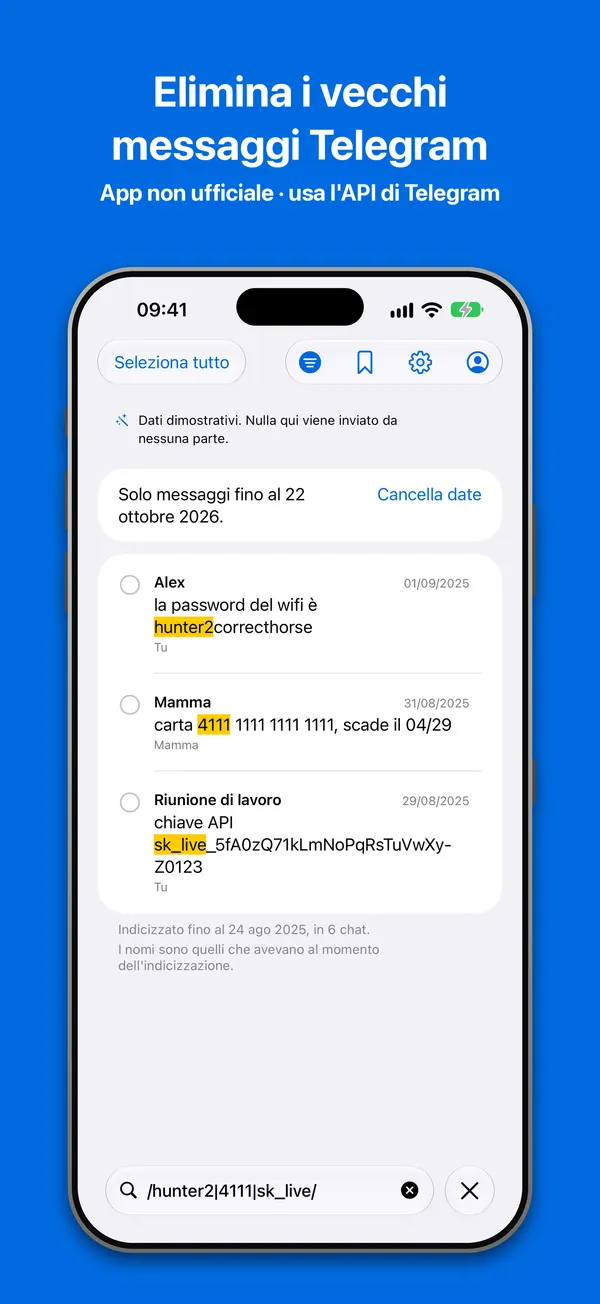 Intervallo di date: solo i messaggi fino a una data scelta, pronti per essere eliminati