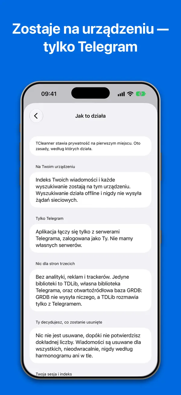 Jak to działa: zasady prywatności, tak jak aplikacja pokazuje je w Ustawieniach