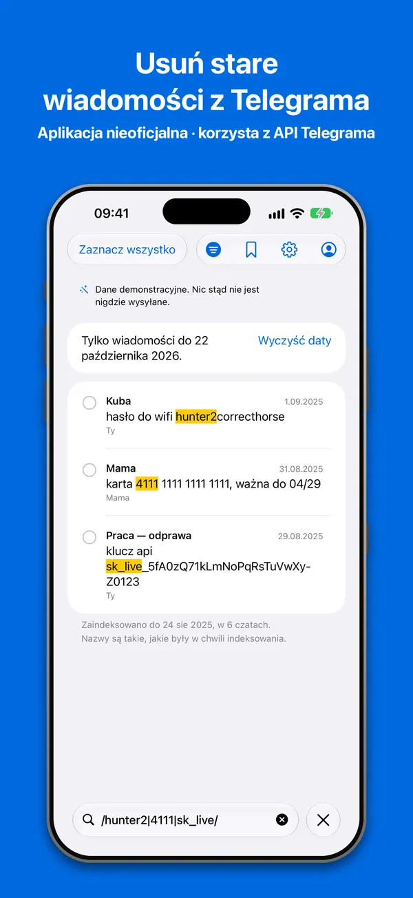 Zakres dat: tylko wiadomości do wybranej daty, gotowe do usunięcia