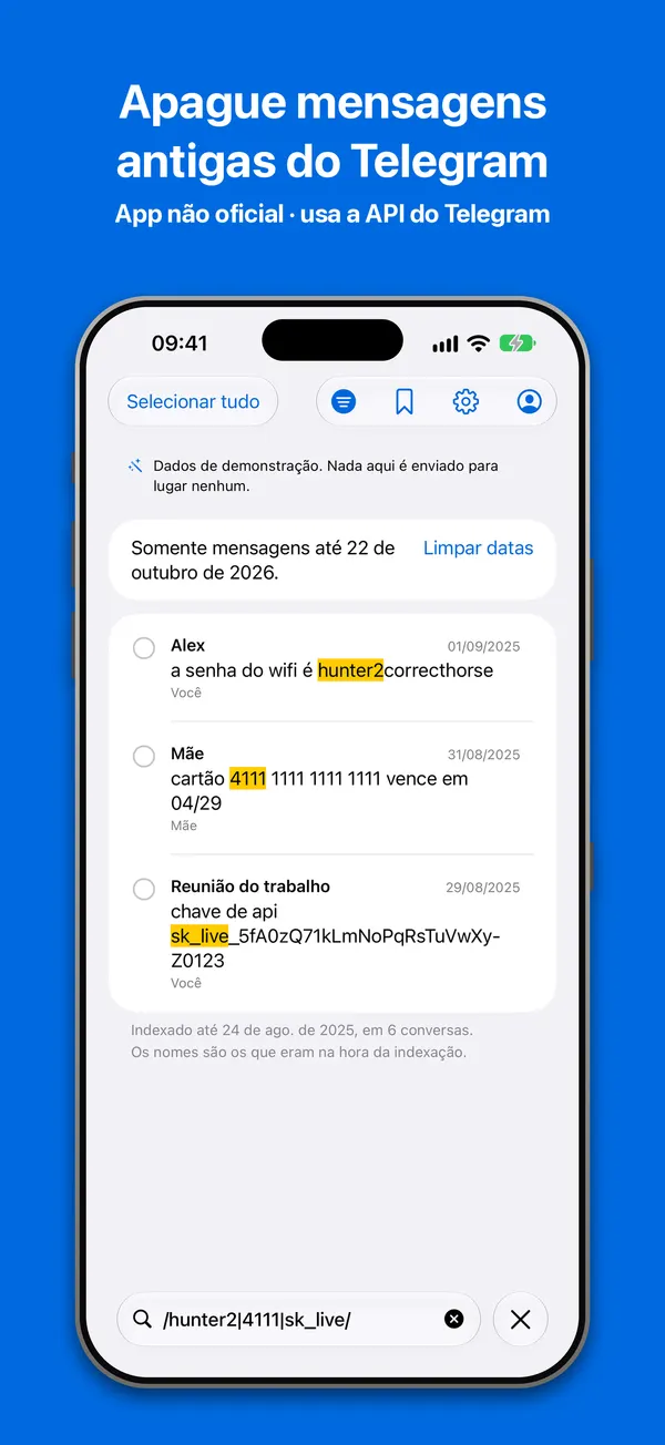 Intervalo de datas: só as mensagens até uma data escolhida, prontas para serem apagadas